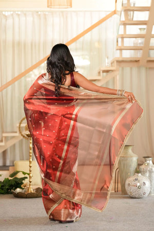 Suvrana : Ethnic Motifs Woven Design in Zari Organza Saree Sathiraa Sarees