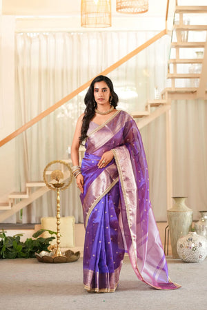 Tarani : Purple Dual Tone Tissue Silk Saree Highlighted With Gota Detailing Sathiraa Sarees