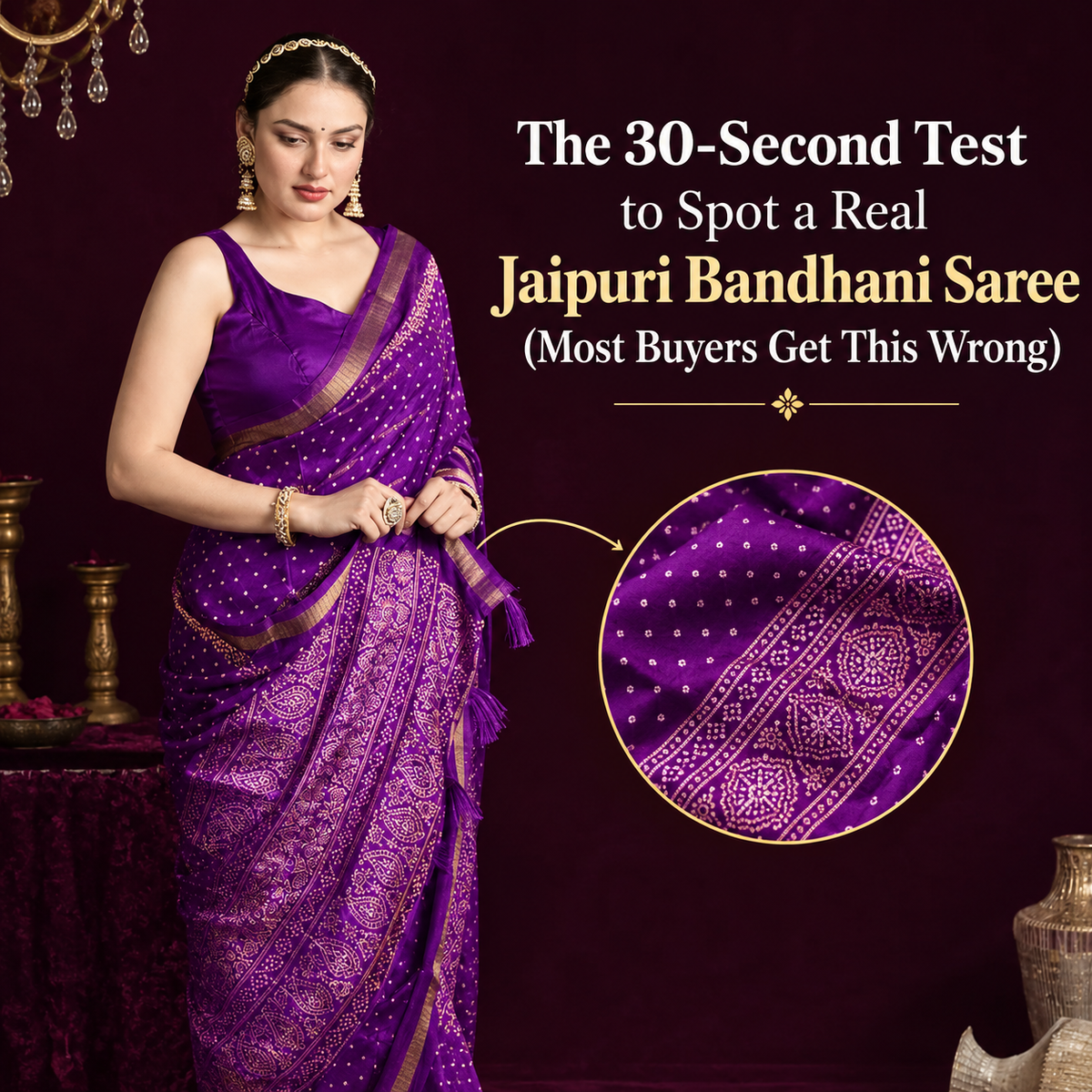 The 30-Second Test to Spot a Real Jaipuri Bandhani Saree (Most Buyers Get This Wrong)