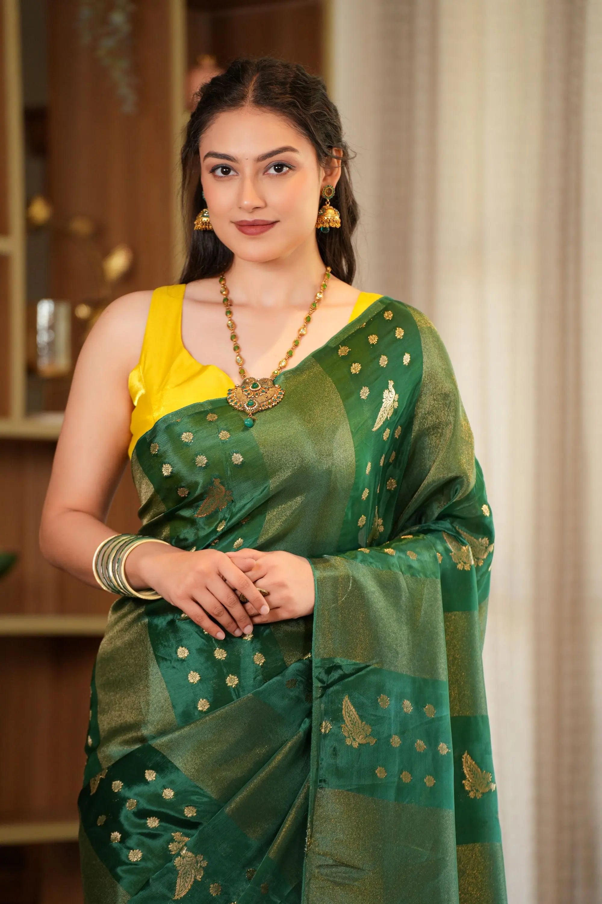 Image of Harsha: Silk blend saree with contrast blouse piece Sathiraa Sarees