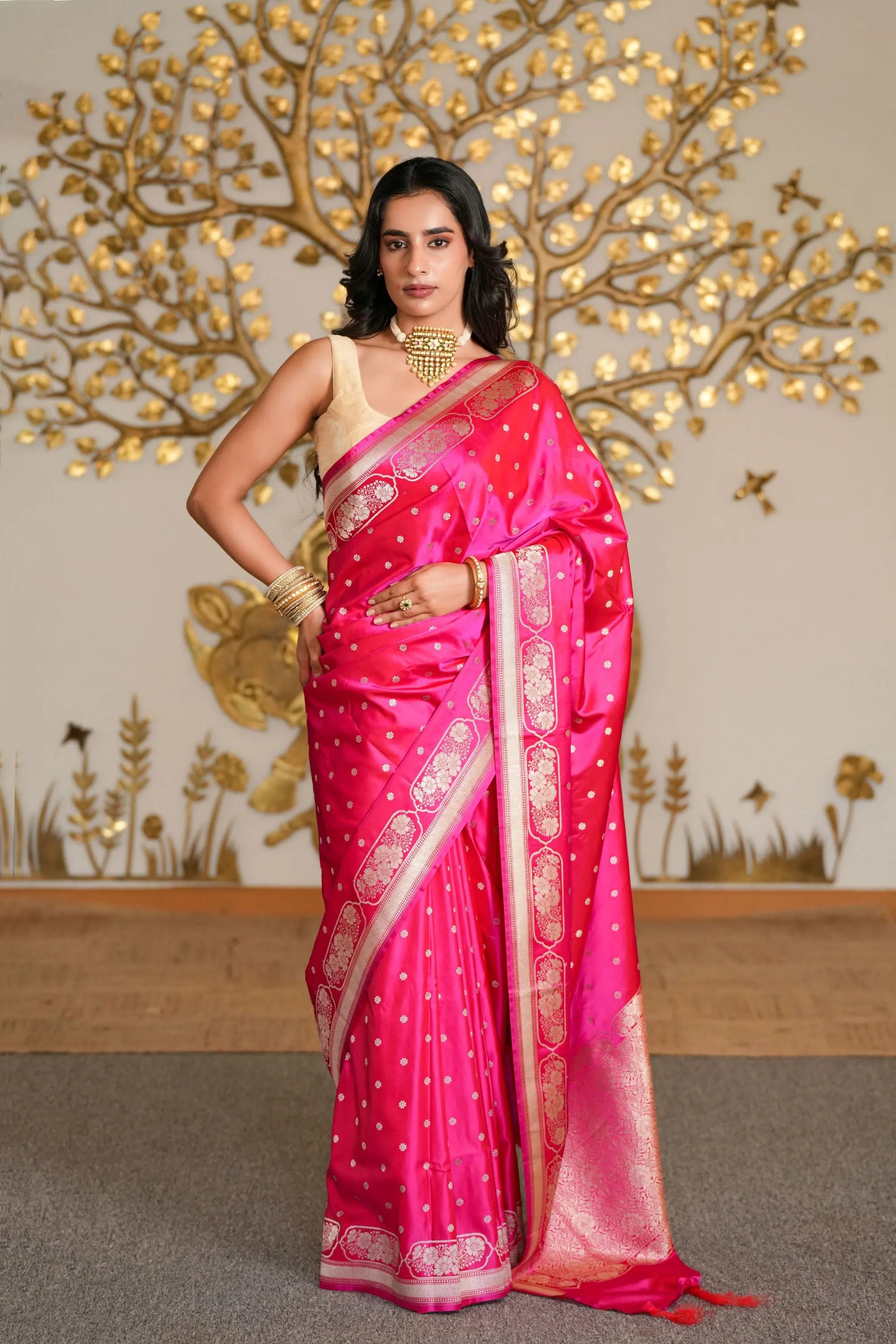 Image of Rani : Banarasi Mashru Katan Silk Saree Sathiraa Sarees