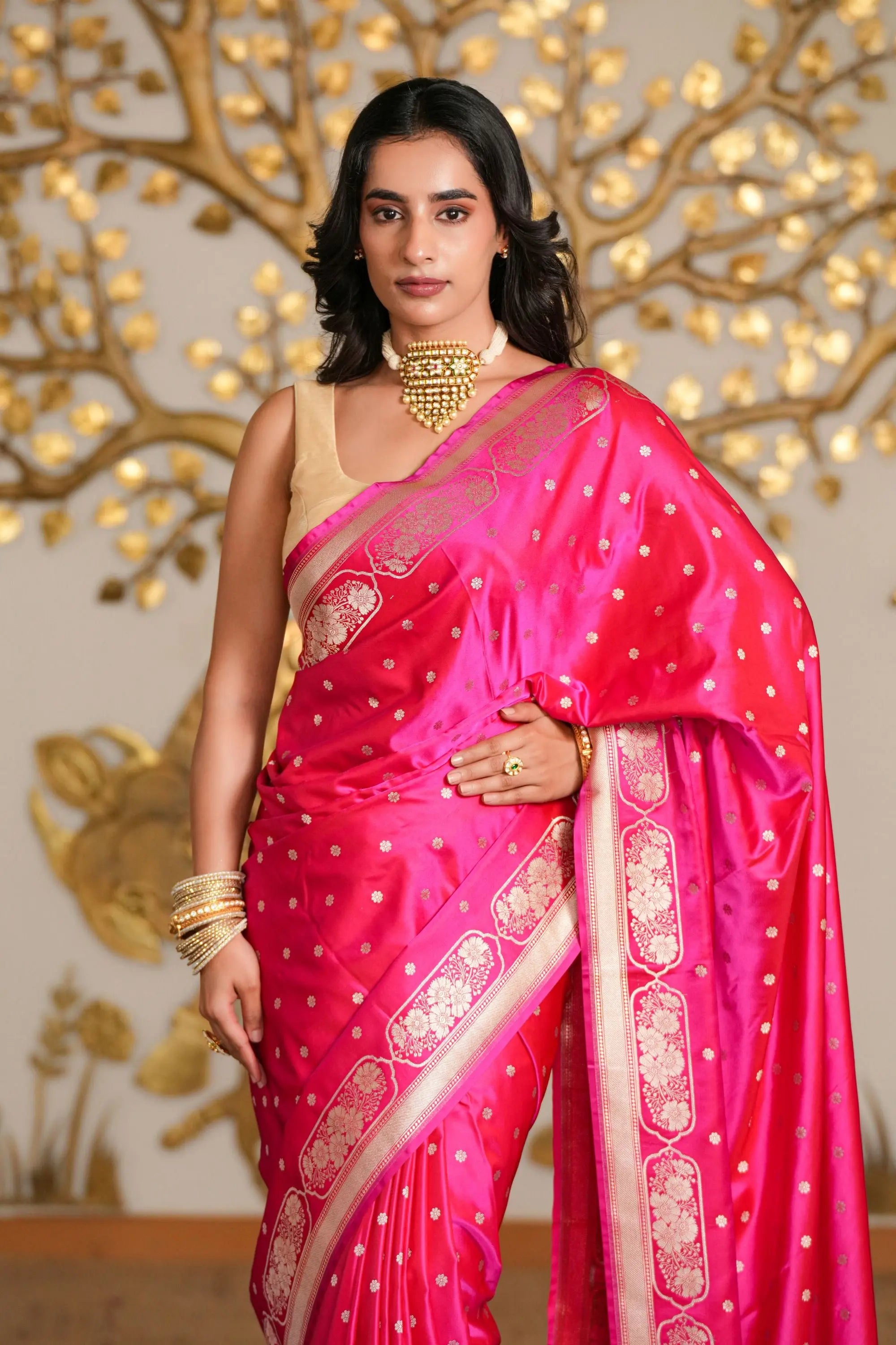 Image of Rani : Banarasi Mashru Katan Silk Saree Sathiraa Sarees