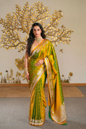Haritā : Mashru Katan Silk Banarasi Saree Sathiraa Sarees