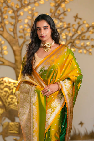 Haritā : Mashru Katan Silk Banarasi Saree Sathiraa Sarees