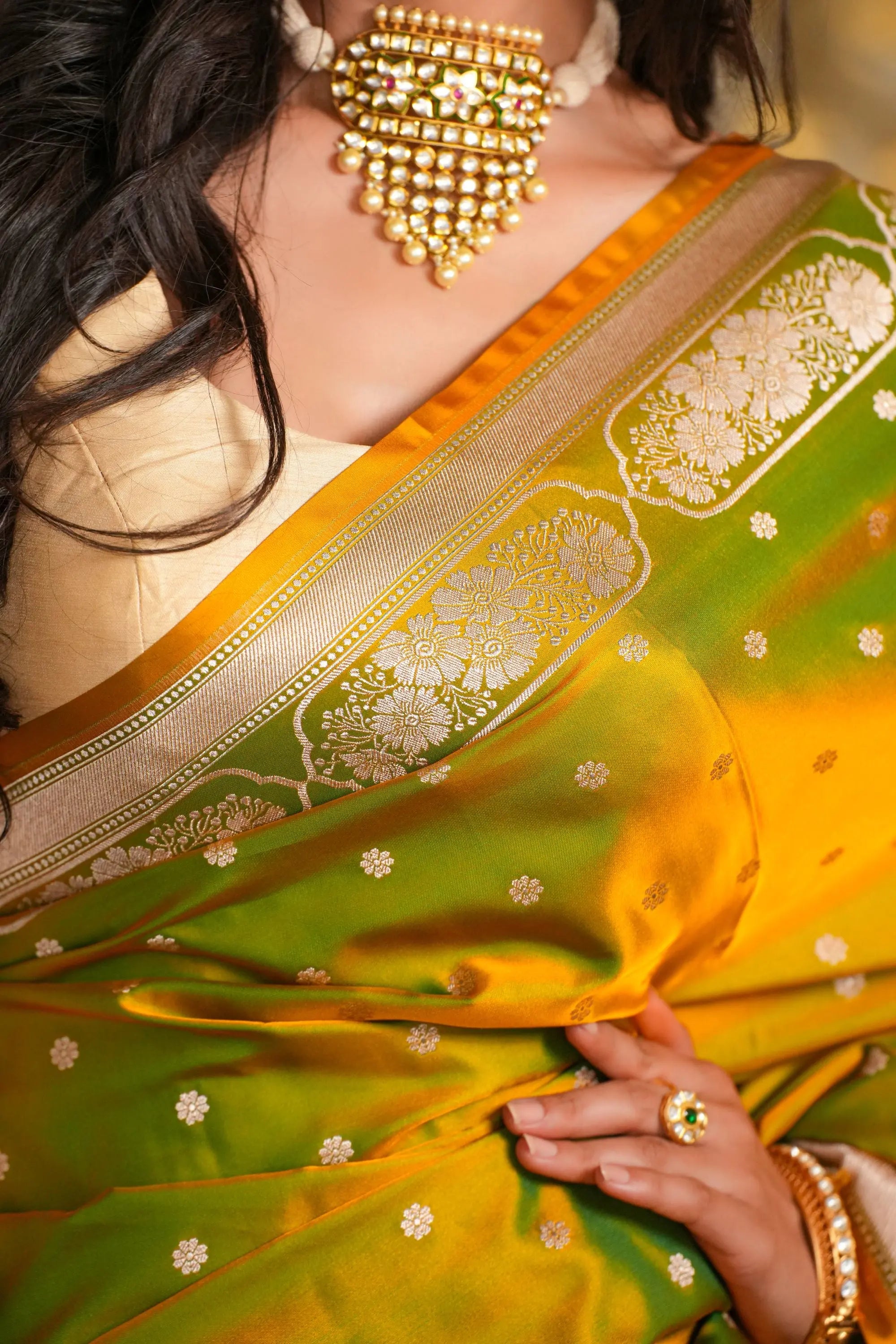 Image of Haritā : Mashru Katan Silk Banarasi Saree Sathiraa Sarees