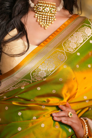 Haritā : Mashru Katan Silk Banarasi Saree Sathiraa Sarees