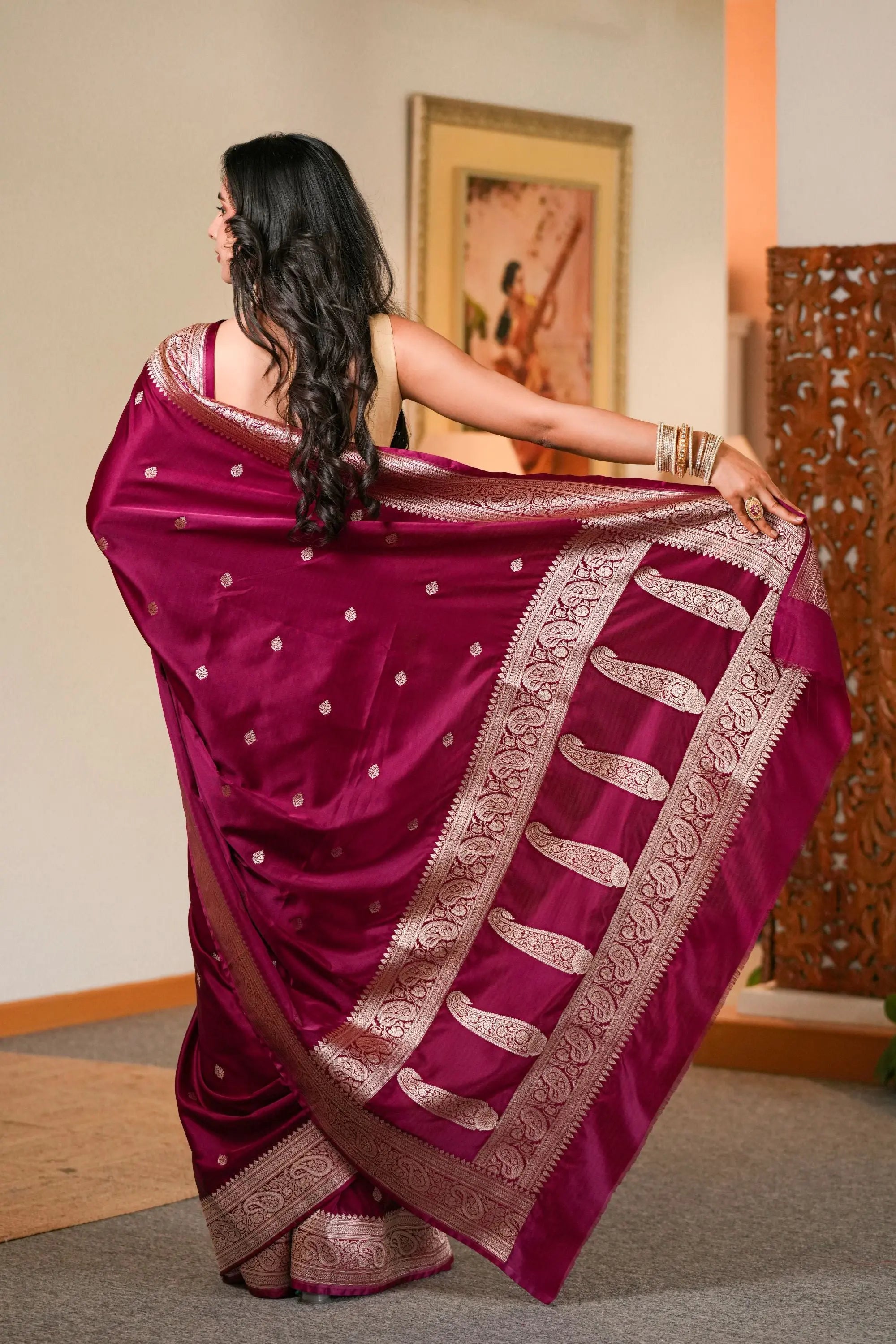 Image of Vaidehi : Maroon Mashru Silk Bananasi saree Sathiraa Sarees