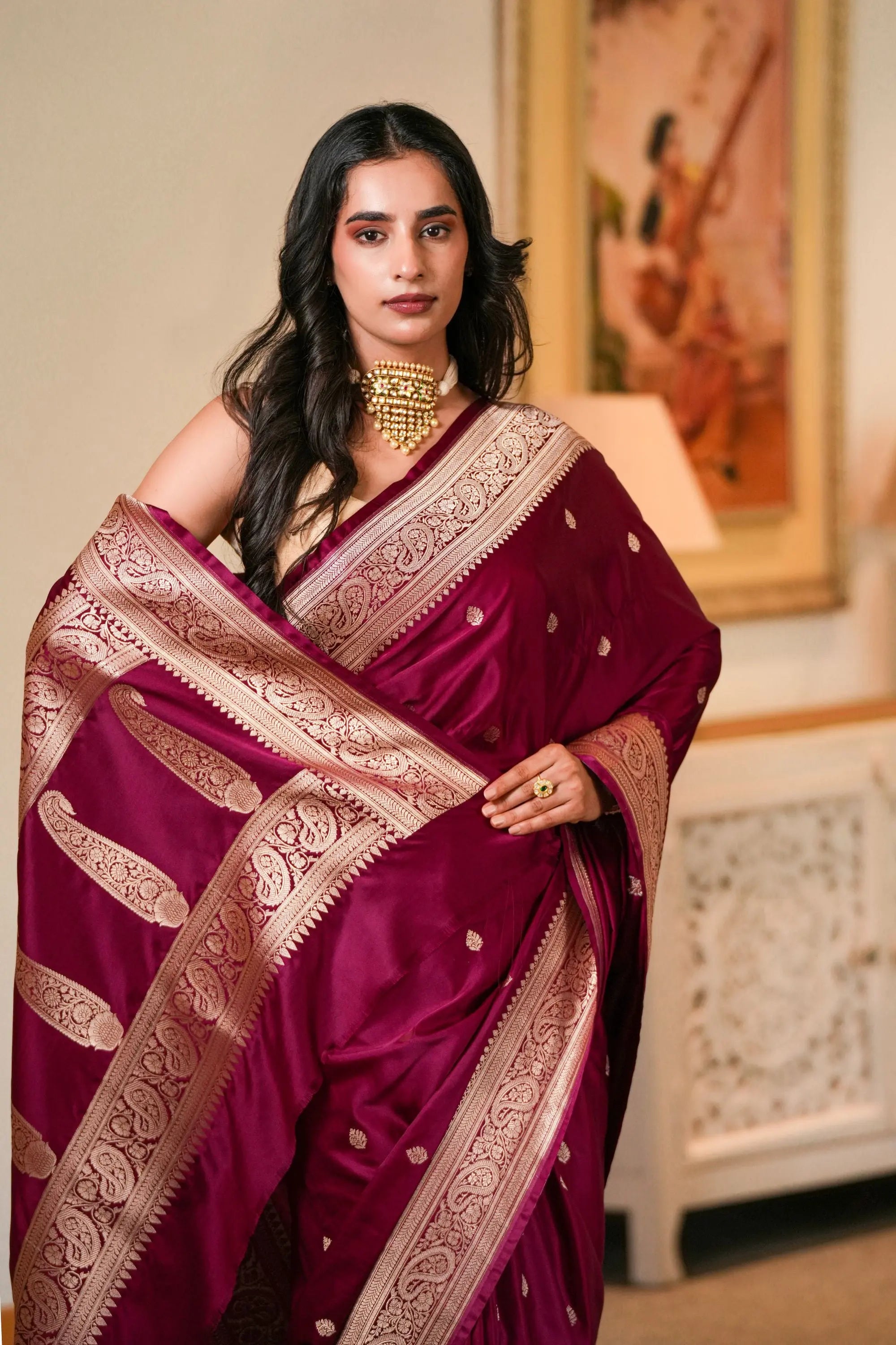 Image of Vaidehi : Maroon Mashru Silk Bananasi saree Sathiraa Sarees