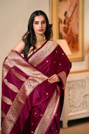 Vaidehi : Maroon Mashru Silk Bananasi saree Sathiraa Sarees