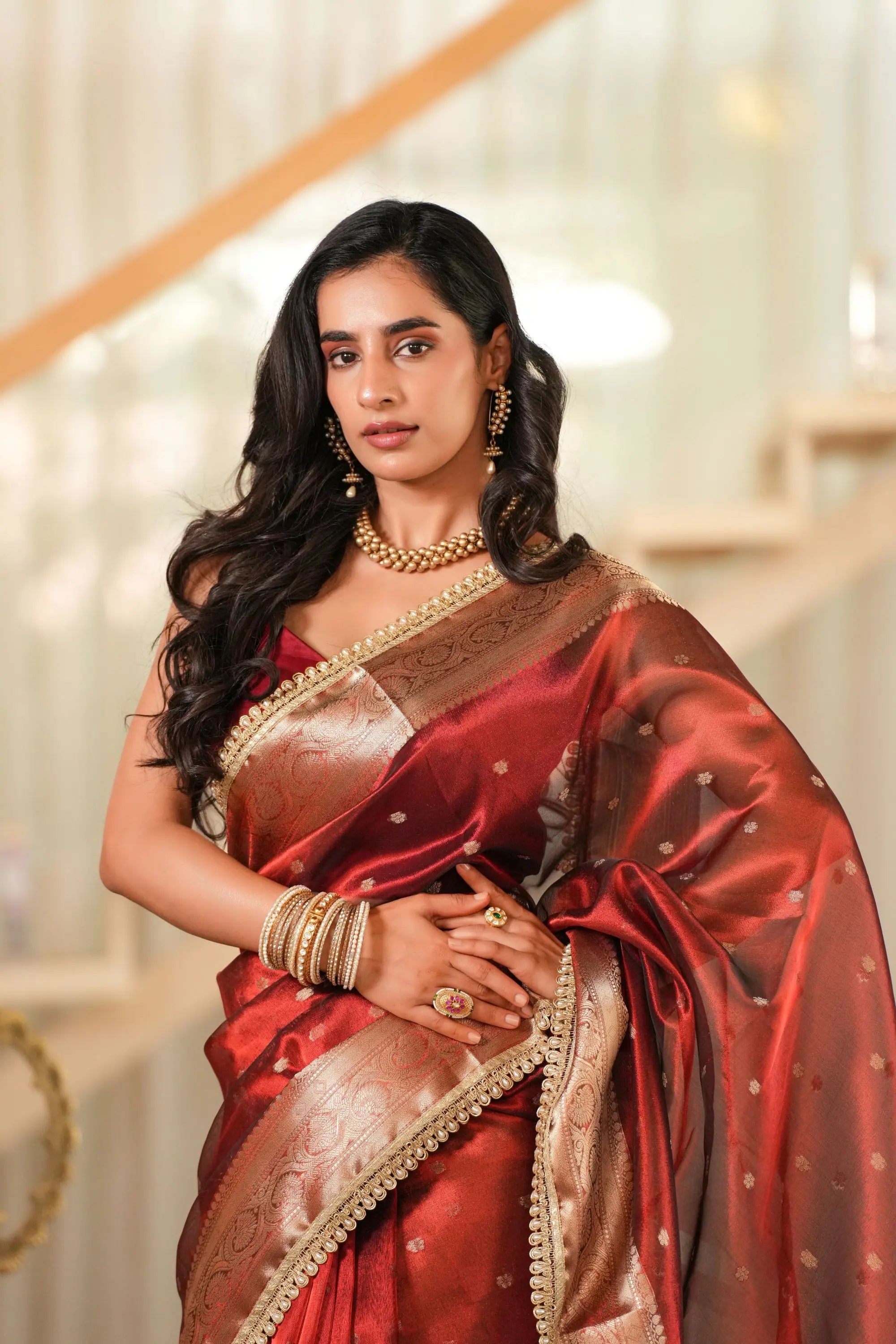 Image of Suvrana : Ethnic Motifs Woven Design in Zari Organza Saree Sathiraa Sarees