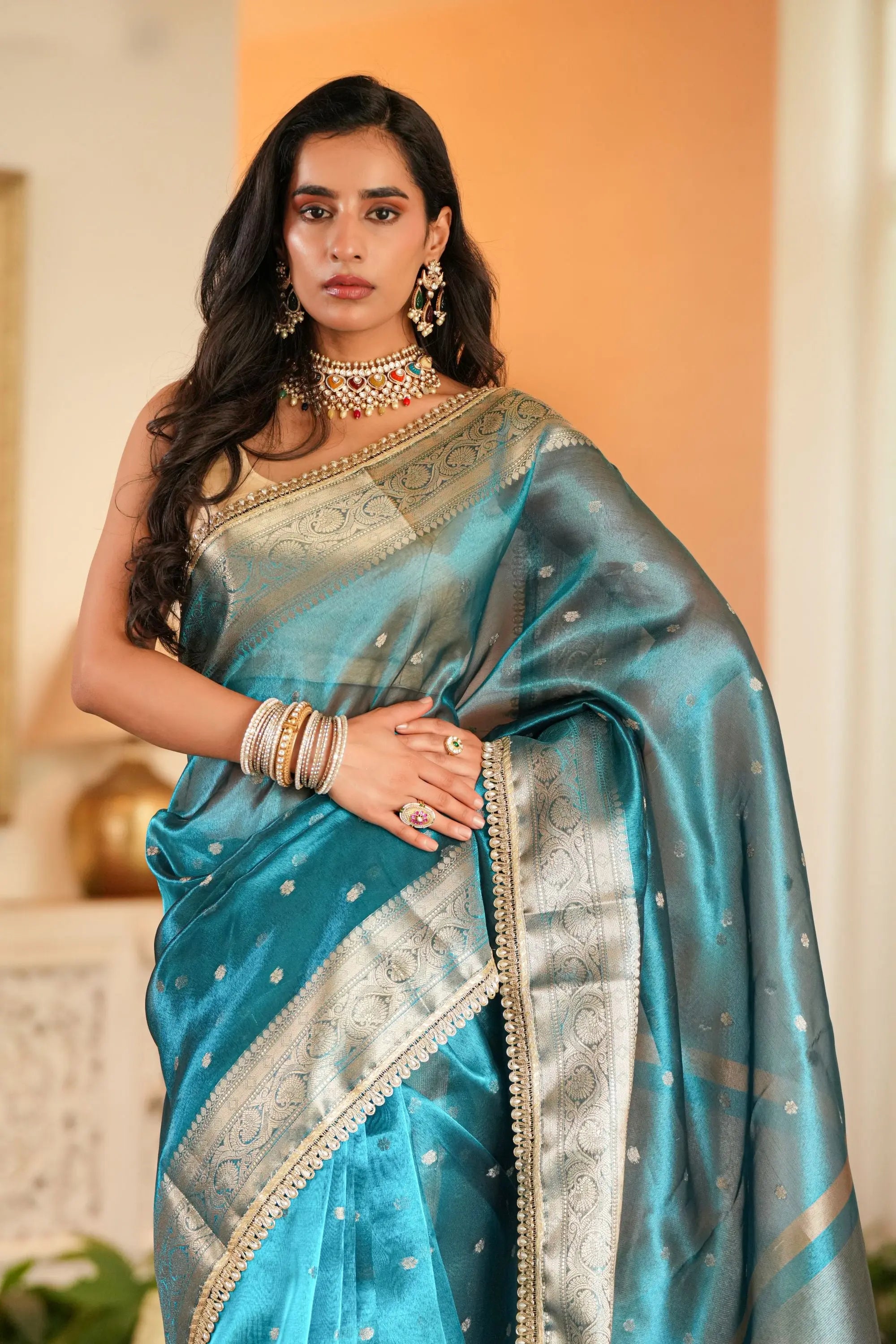 Image of Rishika : Banarasi Ethnic Motifs Zari Saree Sathiraa Sarees