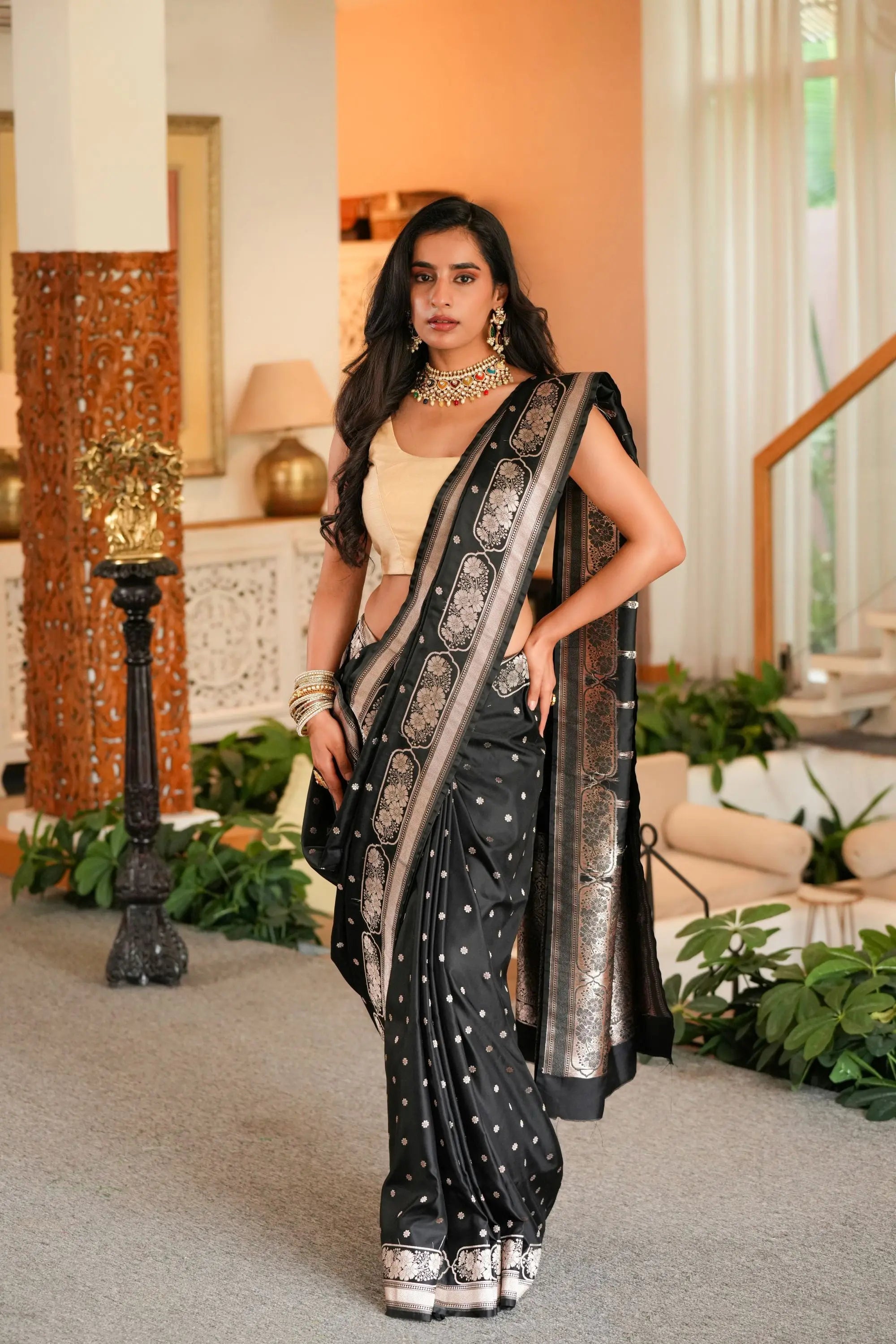 Image of Kaya : Black Premium Mashru Katan Silk Banarasi Saree Sathiraa Sarees