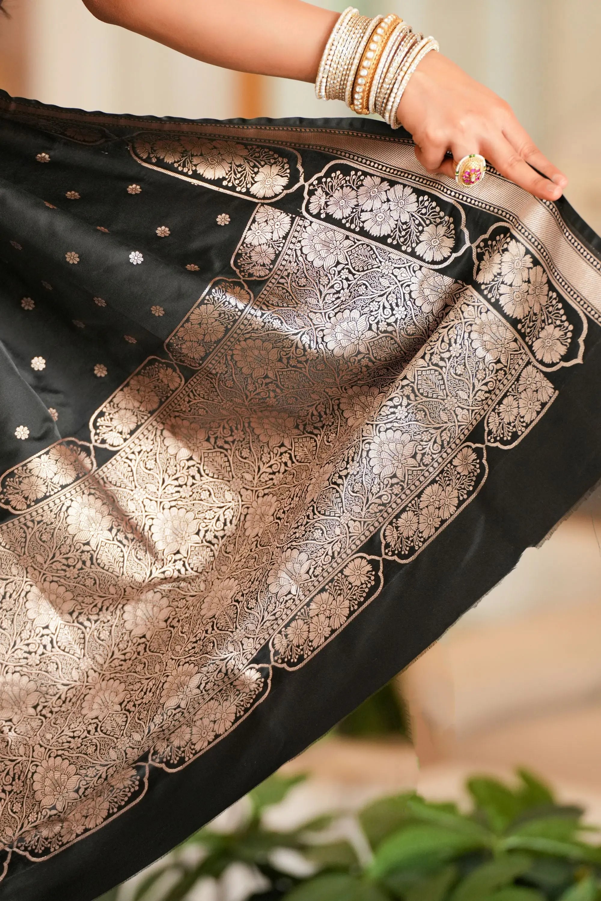 Image of Kaya : Black Premium Mashru Katan Silk Banarasi Saree Sathiraa Sarees